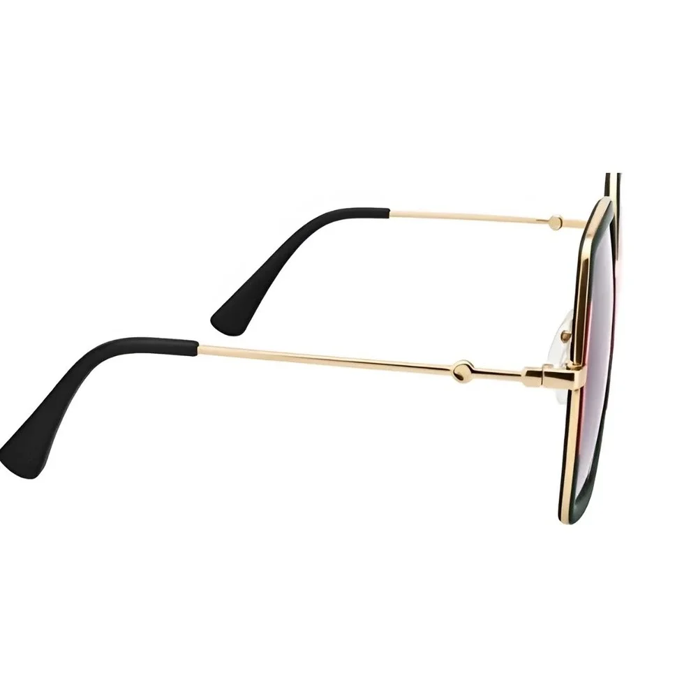 Women Oversized Hexagonal Sunglasses Green Red Stripe Gold Frame UV400 Gradient‎